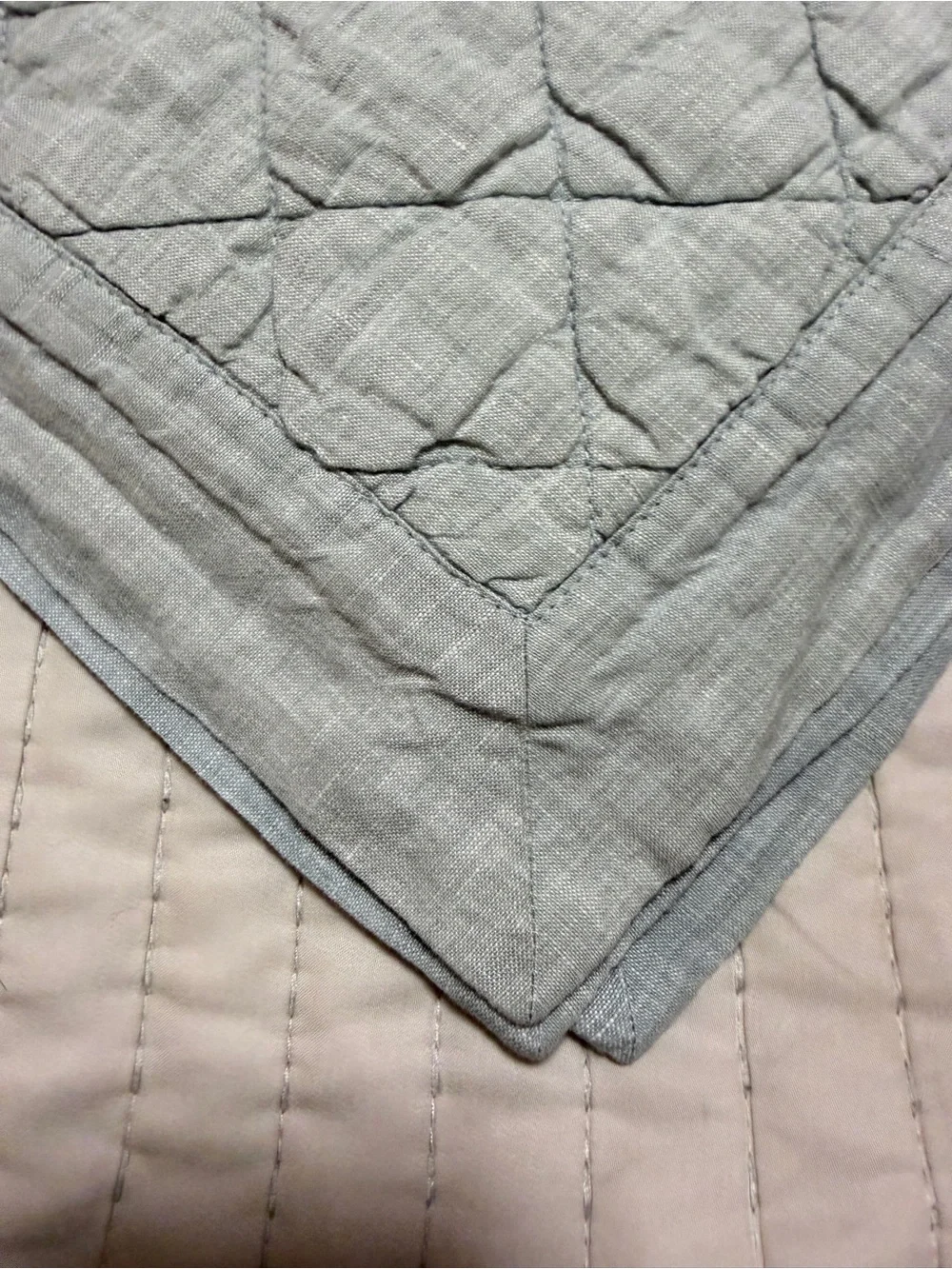 Pottery Barn Belgian Flax Linen Diamond Quilted Euro Shams Set of 3 Mineral Blue